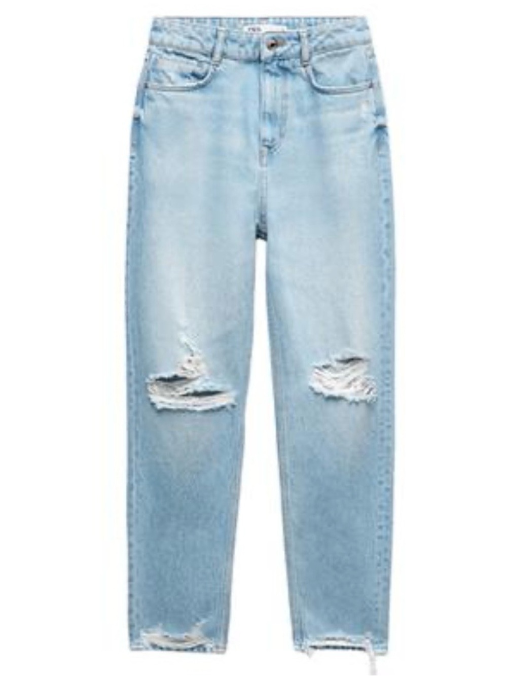 ZARA Light Blue Distressed High-Rise Mom Jeans NWOT